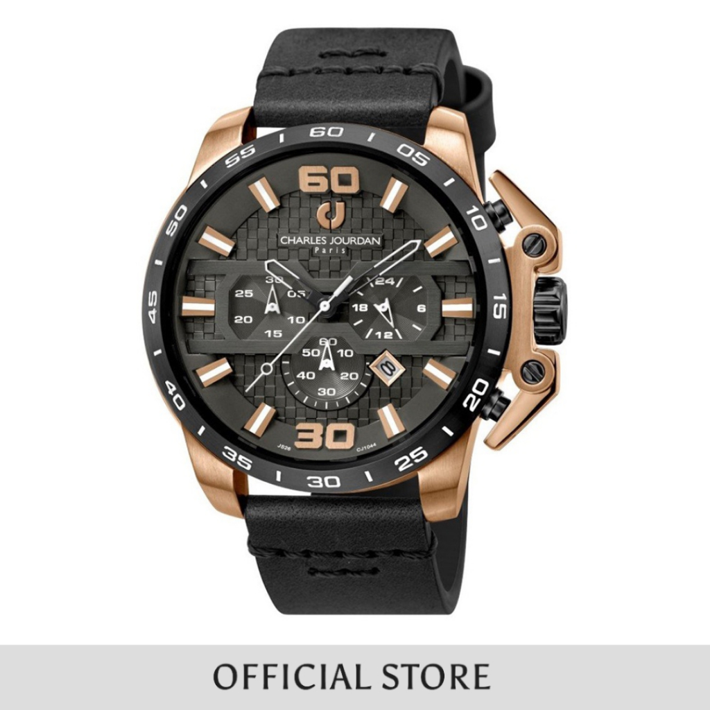 Jam Tangan Pria Charles Jourdan Black Dial Men Leather Strap Analog CJ1044-1535C Original