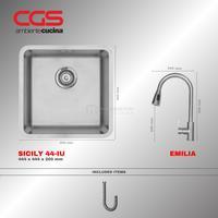 Kitchen Sink CGS SICILY 44-IU + Mixer Tap Pull Out EMILIA (Stainless Steel 304)