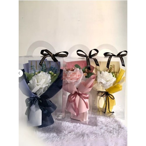 

(MIKA SAJA) Kotak Mika Souvenir Ukuran 20x10x30 Model Tas, Alas Sambung