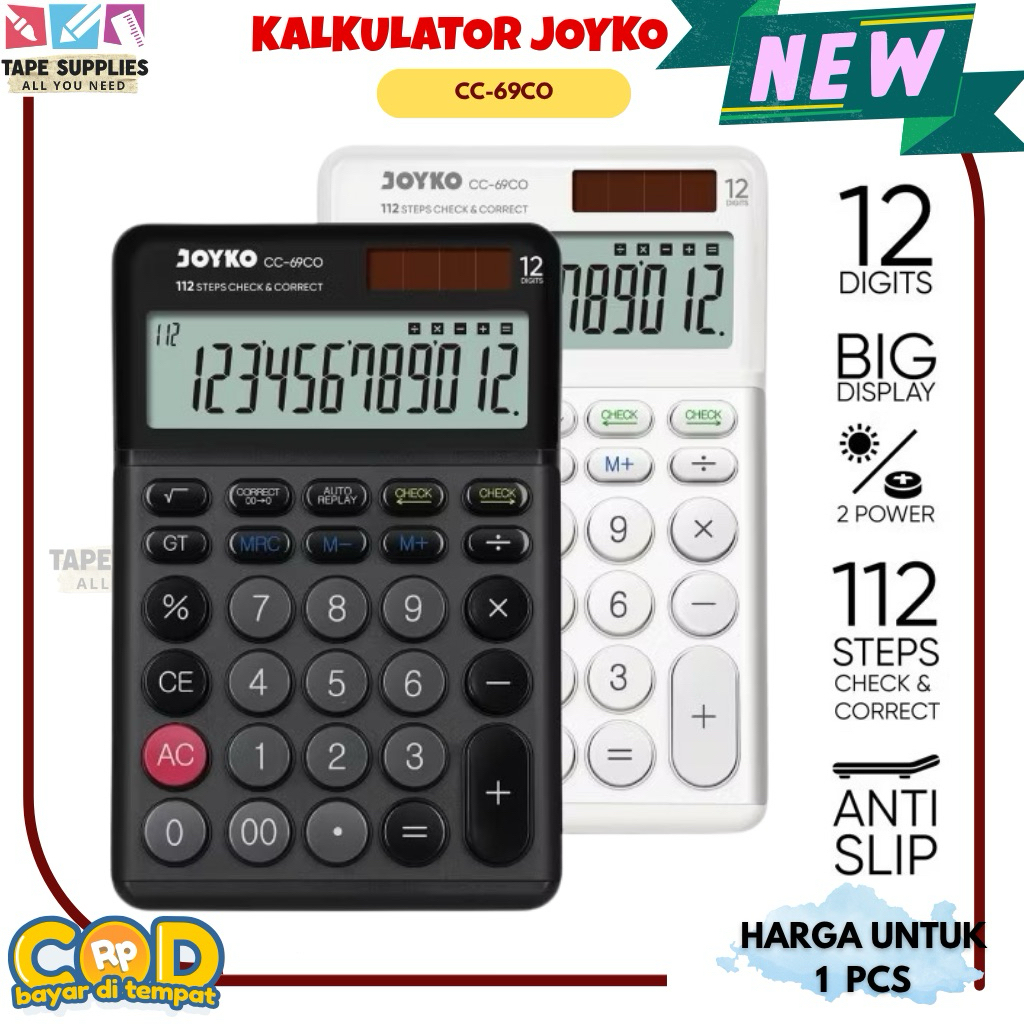 

Kalkulator Joyko CC‑69CO 12 Digit Big Display Check & Correct – Baterai LR44