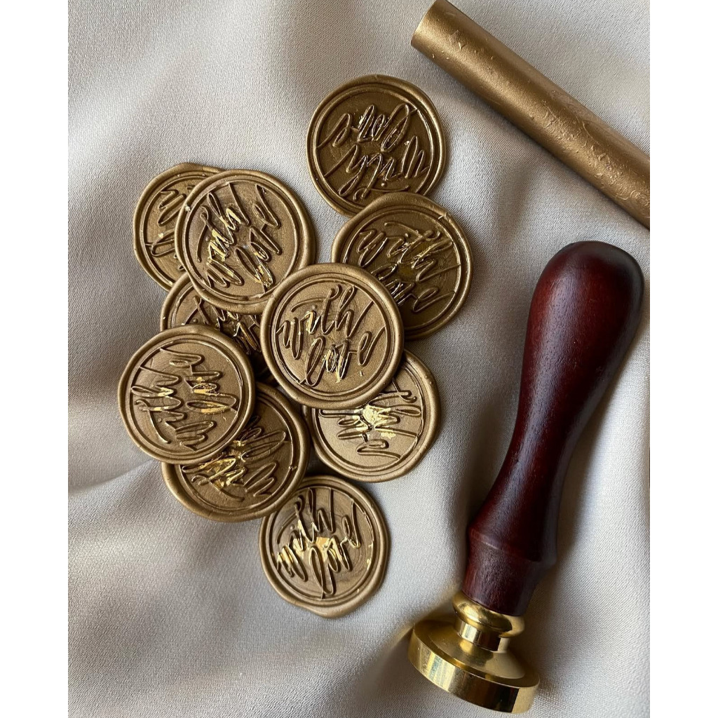 

(CFR) With Love 1 (Gold With Gold Foil) - 1 Pcs wax Seal coin instan segel lilin undangan vintage no minimum
