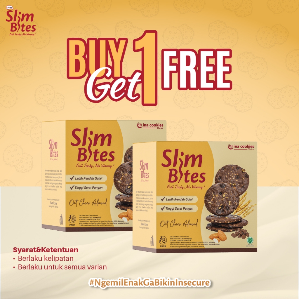 

[BUY 1 GET 1] Slim Bites Oat Choco Almond 176gr by Ina Cookies