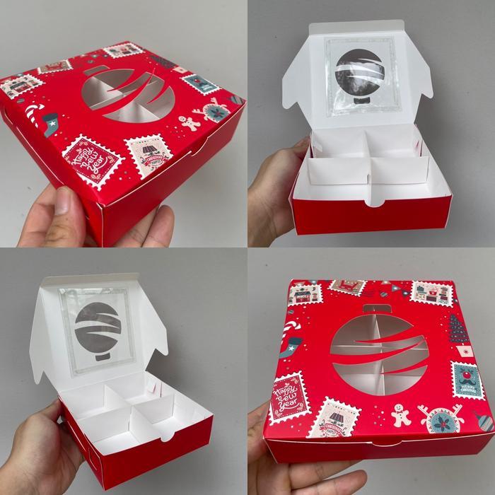 

Cake Dus Natal box untuk kue eggtart roti fruit tart dll Free Tag Ukuran 15x15x4.5 cm