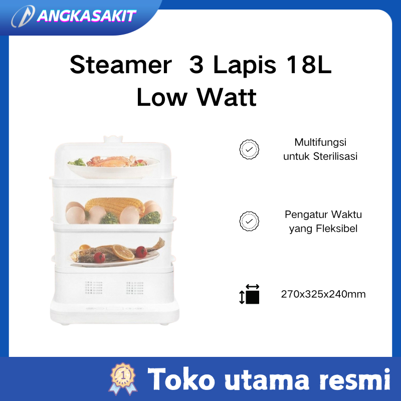 Steamer  3 Lapis 18L Low Watt | Kukusan Listrik | Electric Cooker | Steamer Listrik | Food Steamer |