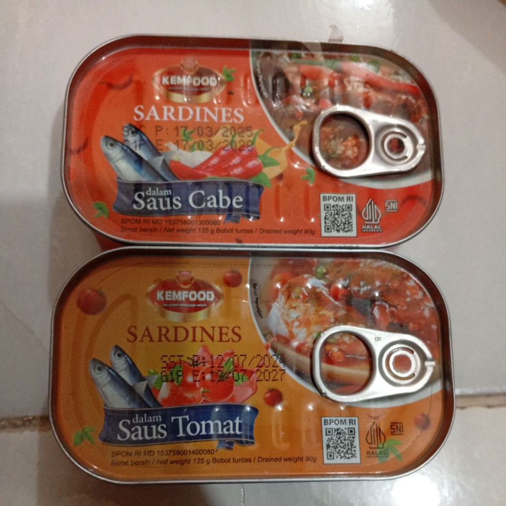 

kemfood sardines dalam saus tomat,saus cabe 90g