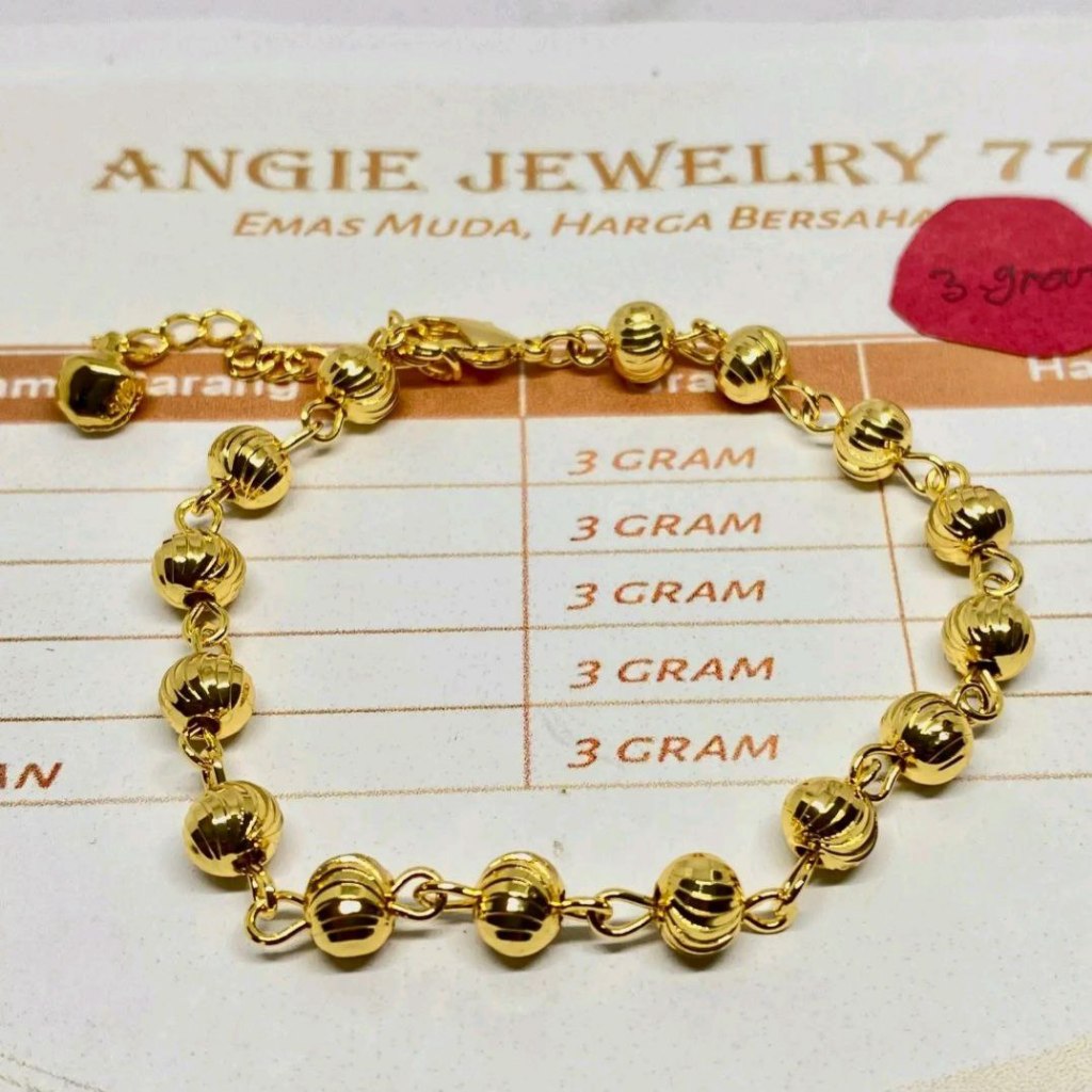 Gelang tangan emas 3gr model bola kilau awet anti karat
