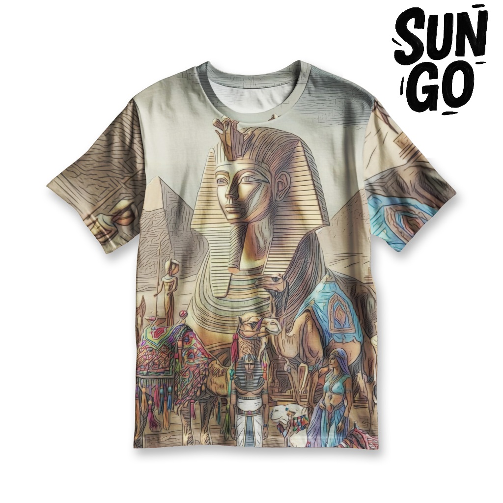 ROWEAR  Kaos Fullprint Mesir Kuno Sphinx Premium Unisex - T-Shirt Desain Piramida & Firaun | KS-SG24