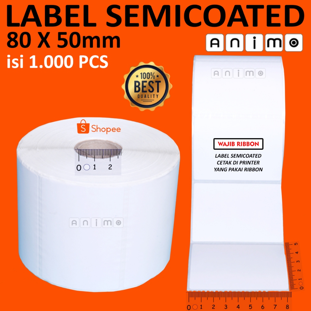 

LABEL SEMICOATED 80 X 50 = 1000 PCS - Label Barcode Semicoated 80x50 MM - Stiker Semicoated 8 x 5 cm isi 1000 pcs