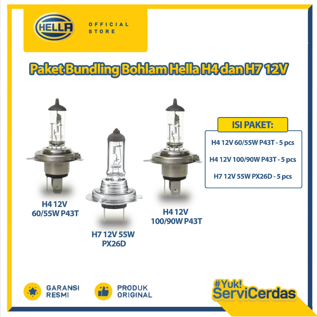 Paket Bundling Bohlam Hella H4 dan H7 12V - Lampu Mobil