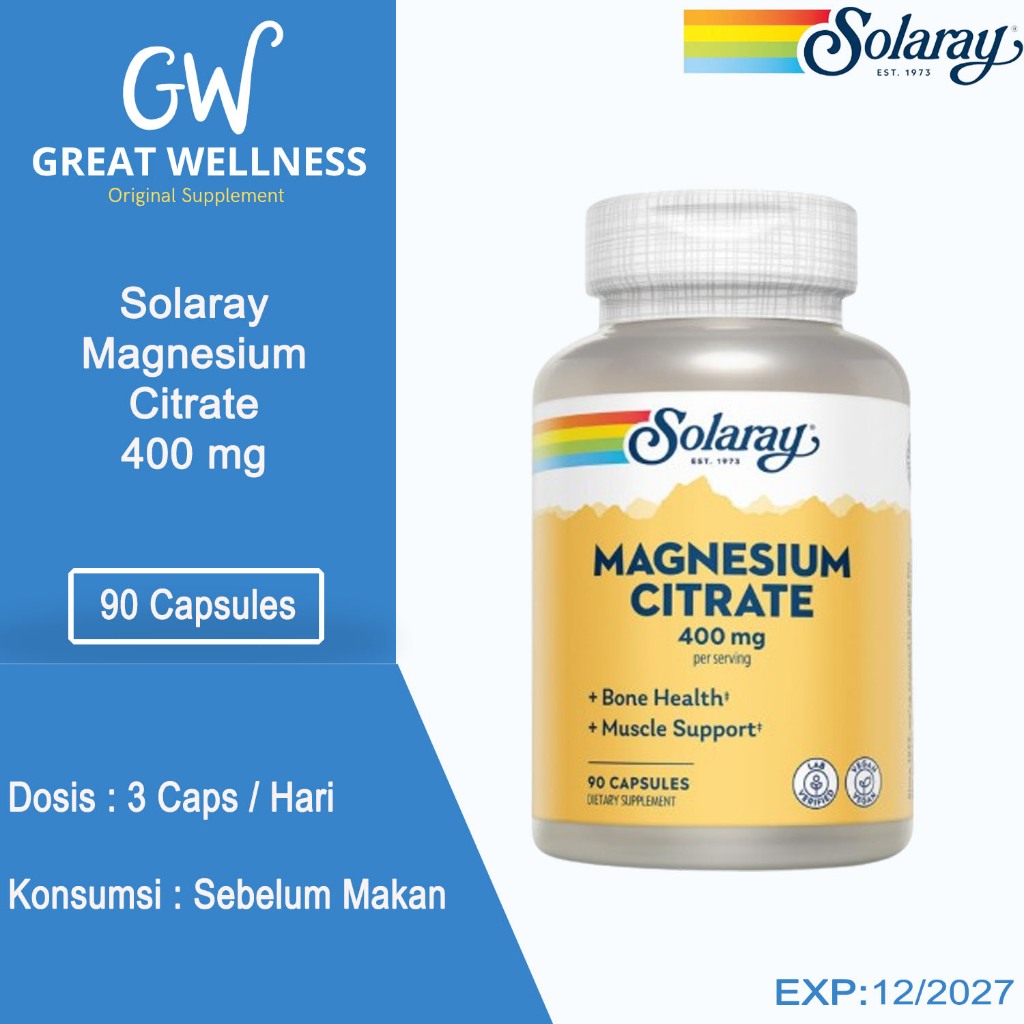 (BISA COD) Solaray Magnesium Citrate 400 mg 90cap Magnesium Citrate ORI USA