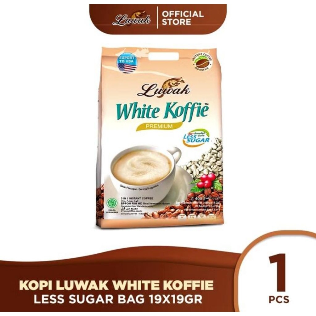 

Kopi Luwal White Koffie Less Sugar 1 Bag ( 19x 19 ) gr