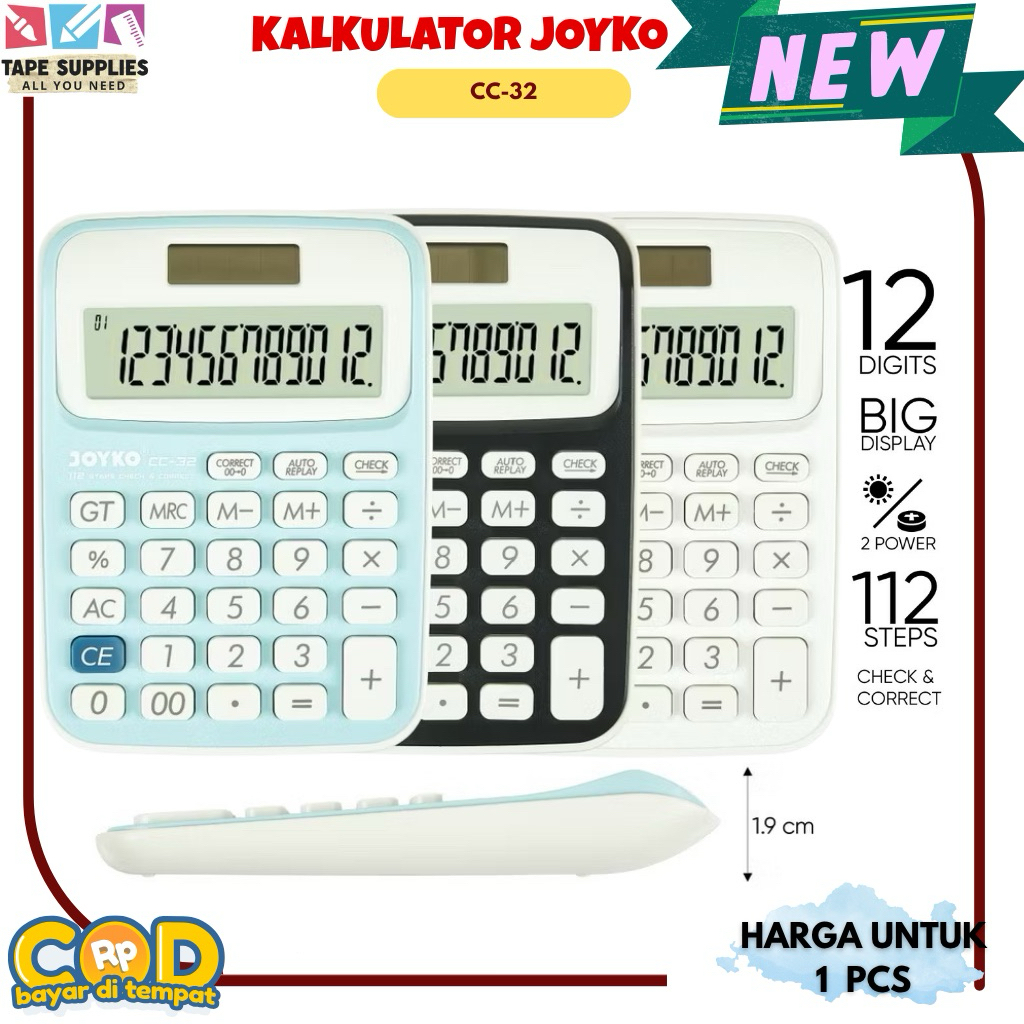 

Joyko Kalkulator CC-32 – Layar Besar, Tenaga Surya + Baterai