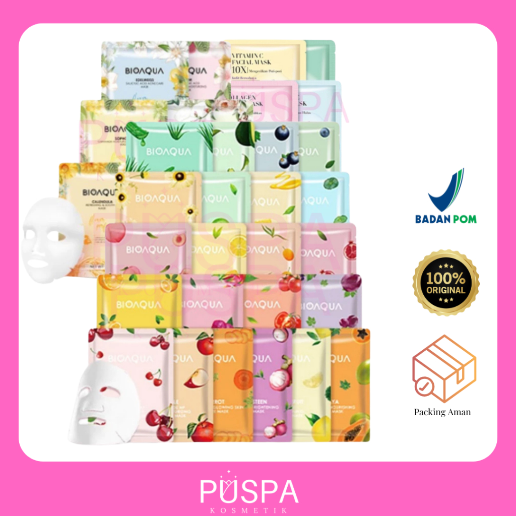 Puspa Bioaqua Sheet Mask Sayur Buah | Bioaqua Sheet Mask Flower | Bio aqua Sheet Mask 10X