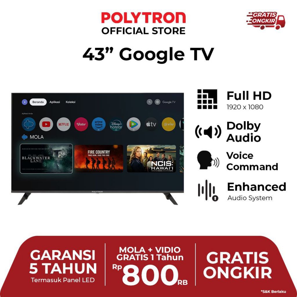 TV LED 43 INCI POLYTRON GOOGLE TV PLD-43RG9059/5059
