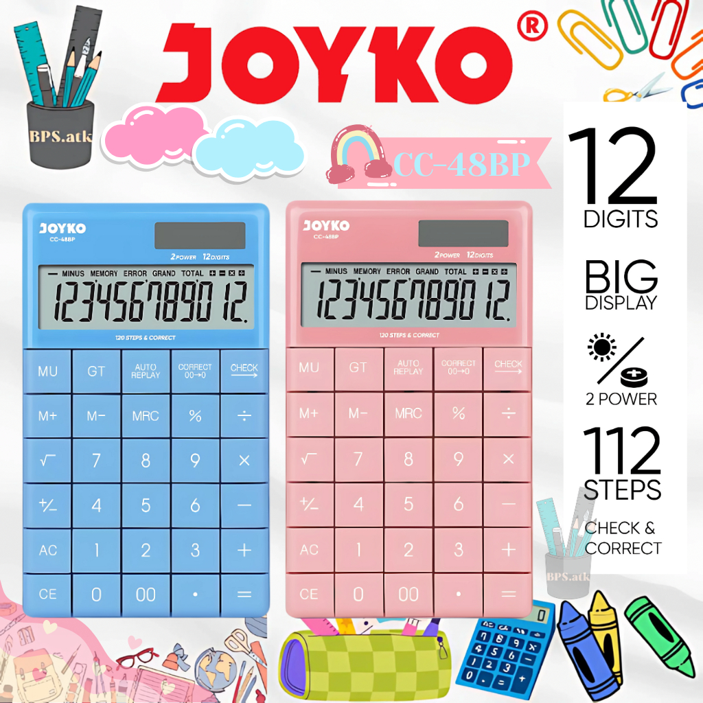 

JOYKO Calculator / Kalkulator CC-48BP CHECK & CORRECT 12 Digit Aesthetic Kalkulator Warna Pastel