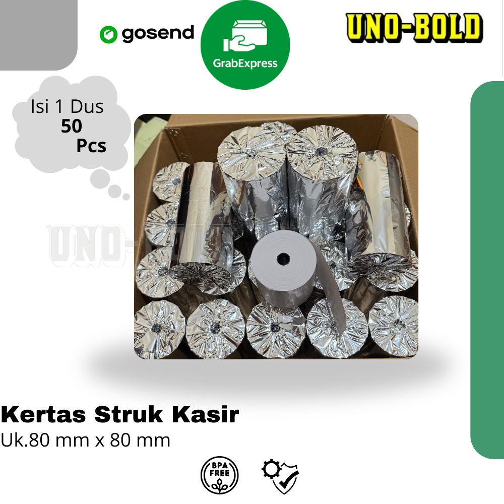 

KERTAS STRUK THERMAL 80mmX80mm ( 1 Dus isi 50Roll ) Struk Mesin EDC / KERTAS STRUK KASIR, Core 20-25 mm