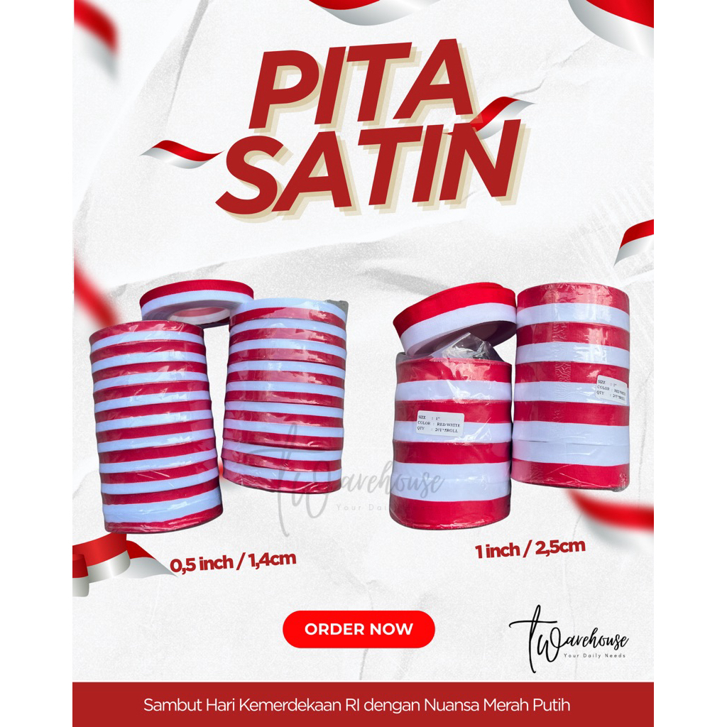 

Pita Satin Kain Merah Putih 1/2 inch 1 Inch Pita Bendera Kemerdaan Agustus Merah Putih Kualitas Premium