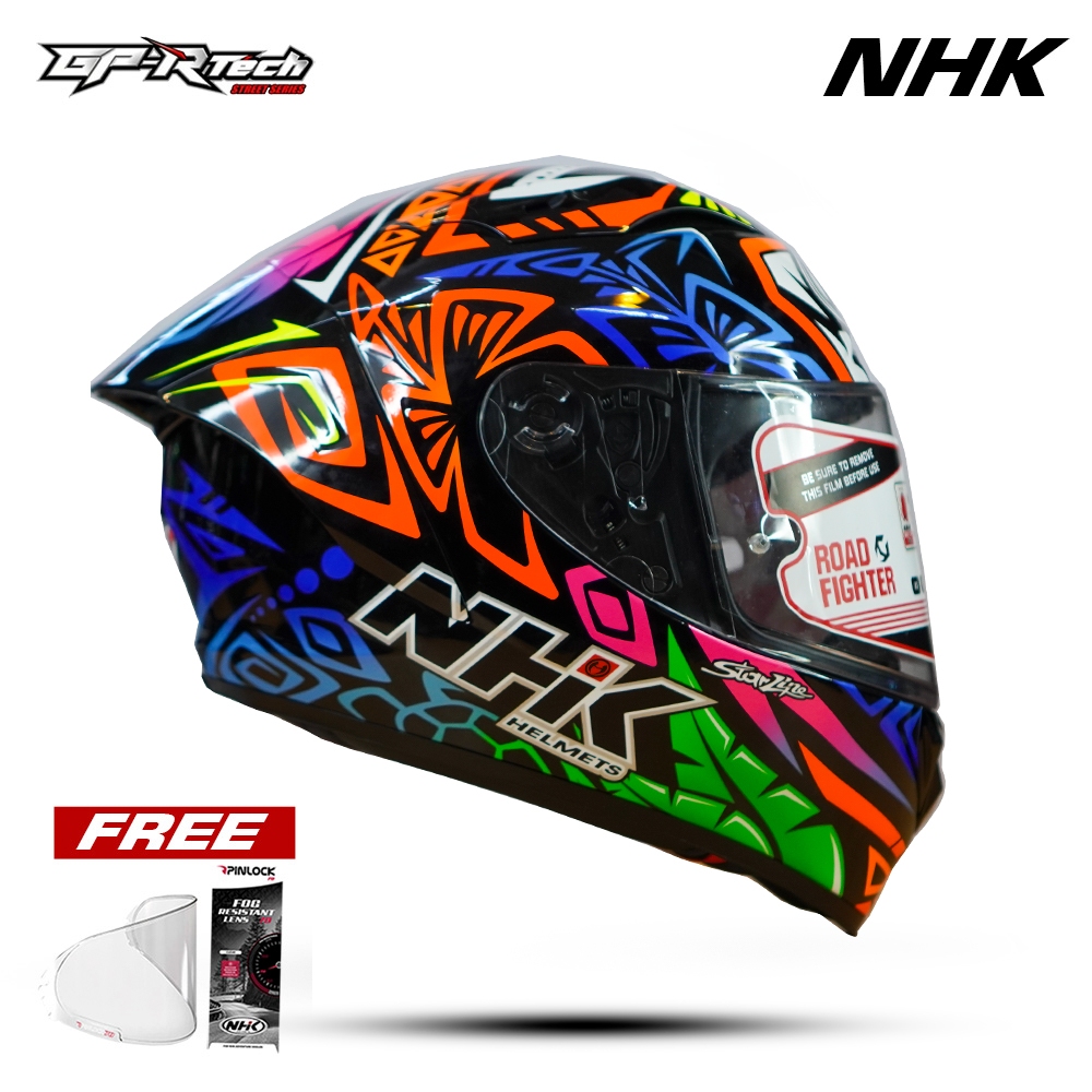 NHK HELM GP PRIME DDRING REMY TRIBE #2 BLACK GLOSSY DOUBLE VISOR + INCLUED PAKET PEMBERSIH HELM