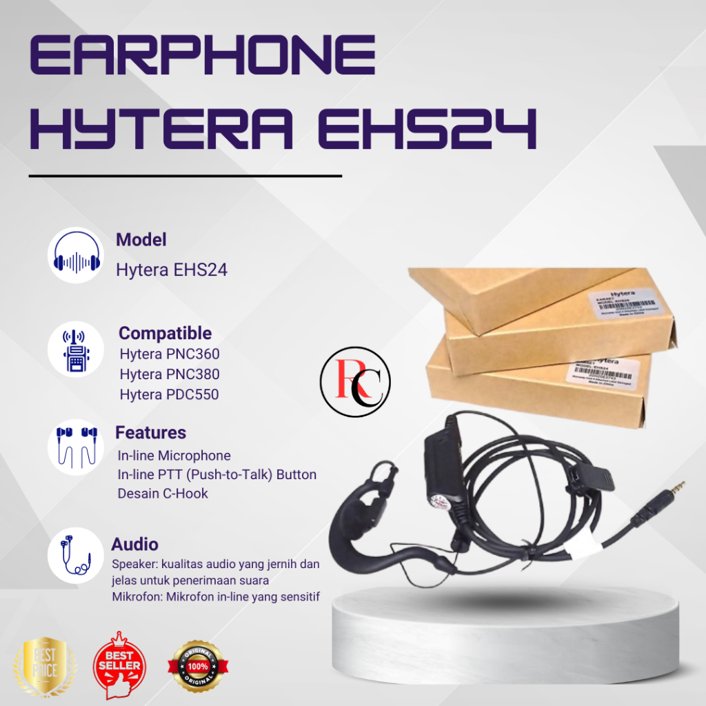 EARPHONE HT HYTERA PNC 360 PNC 360 EHS24 ORIGINAL HANDSFREE HYTERA PNC360 ORIGINAL 100%