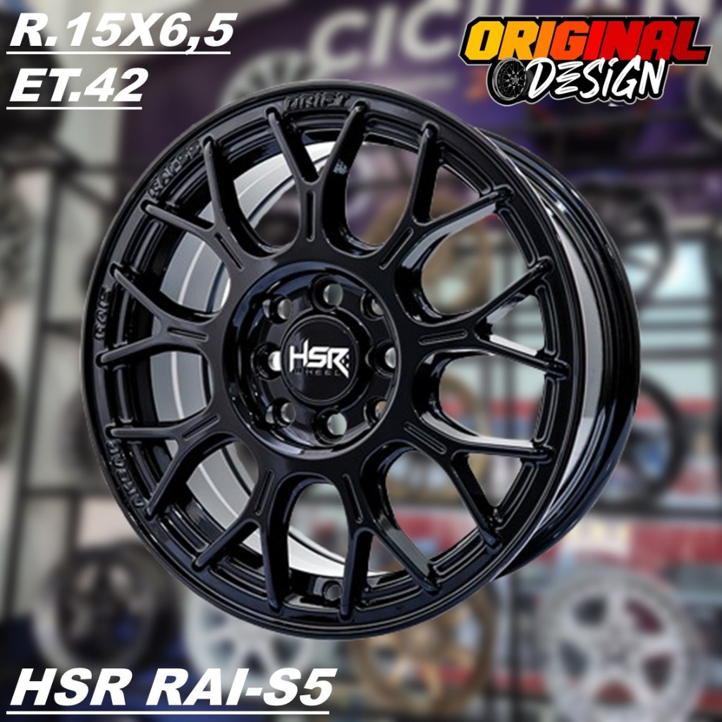 Pelek Mobil Ring 15 Lubang 4 Warna Hitam Glossy Velg HSR RAI S5 R15 4 Pcs