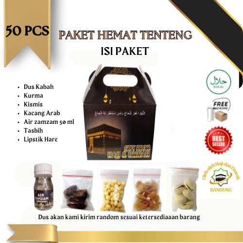 

Oleh Oleh Haji/Umroh Isi 50 Paket F Dus teng teng Botol+Air zam zam, Kurma, Kacang Arab, Kismis, Pistasio