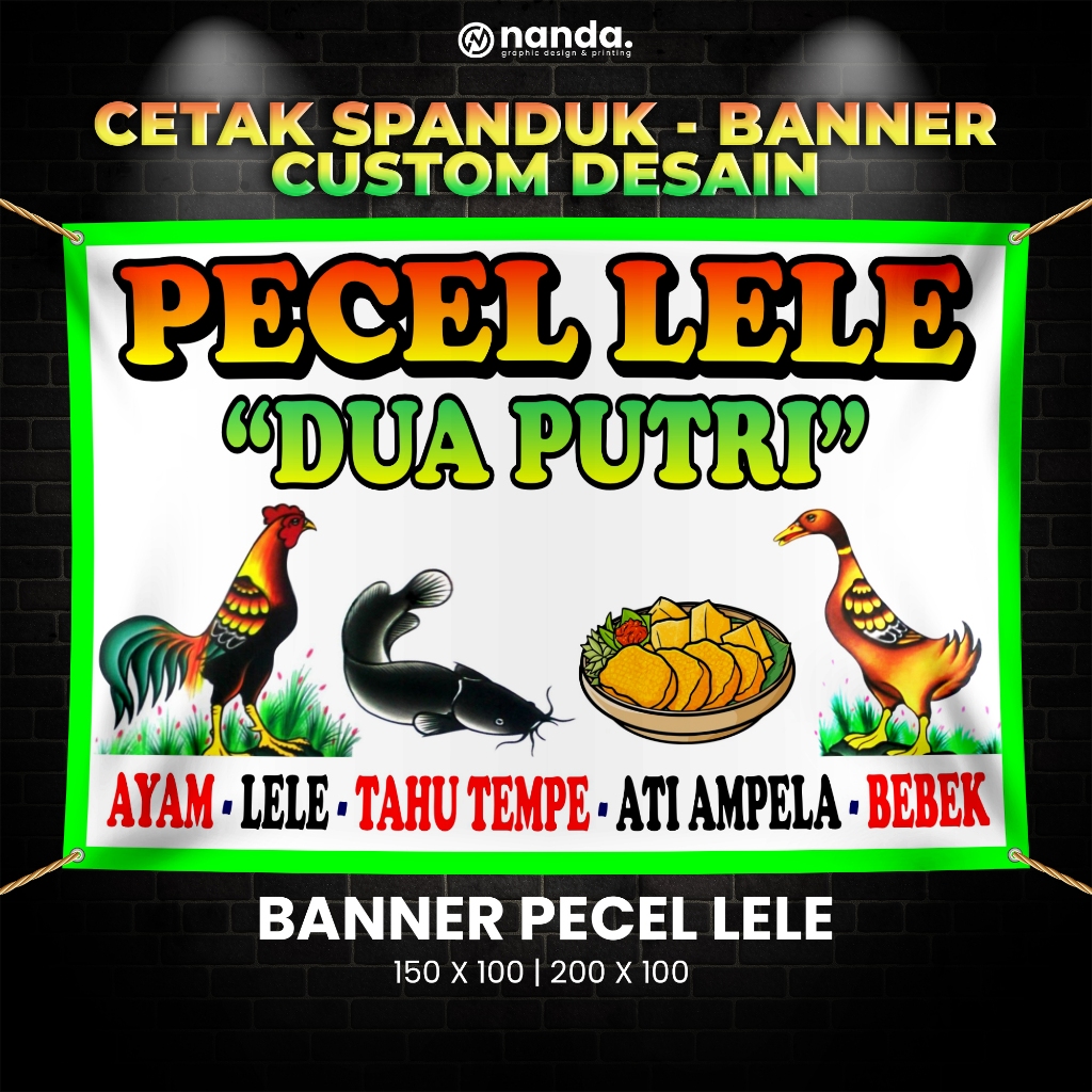 SPANDUK PECEL LELE BANNER PECEL LELE PECEL AYAM BAHAN FLEXY TEBAL HIGH RESOLUSI
