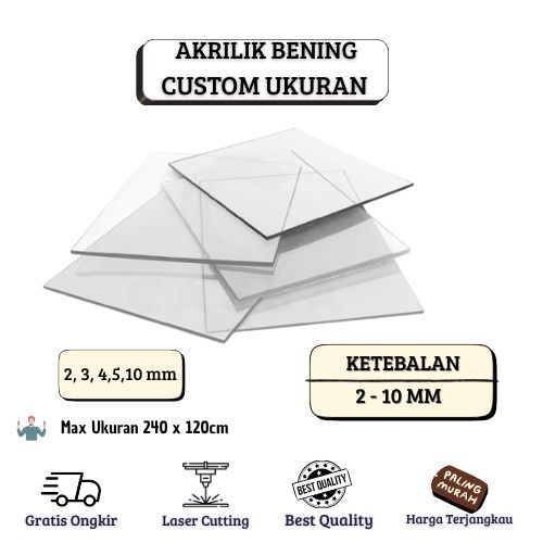

Akrilik Bening 2, 3, 4, 5, 10 mm / Akrilik Lembaran / Acrylic Custom Ukuran Laser Cutting