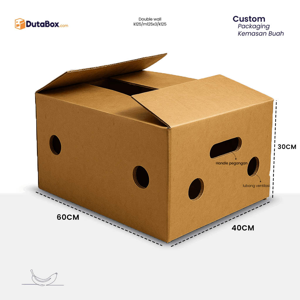 

Kardus Buah dimensi 60x40x30 Dauble Wall Custom Ventilasi lubang + Handle pegangan Double wall