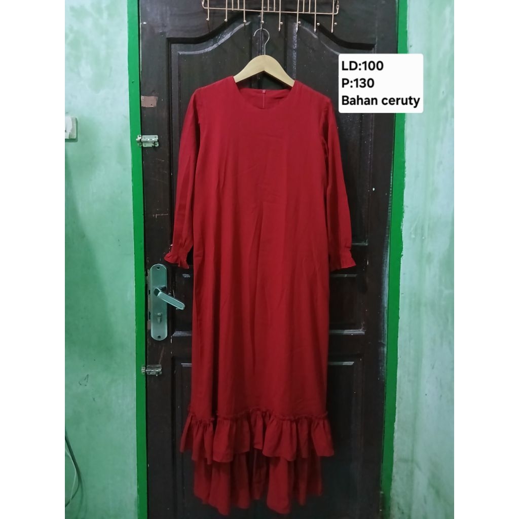 (COD)Baju pesta/Dress gamis muslim wanita warna merah maroon