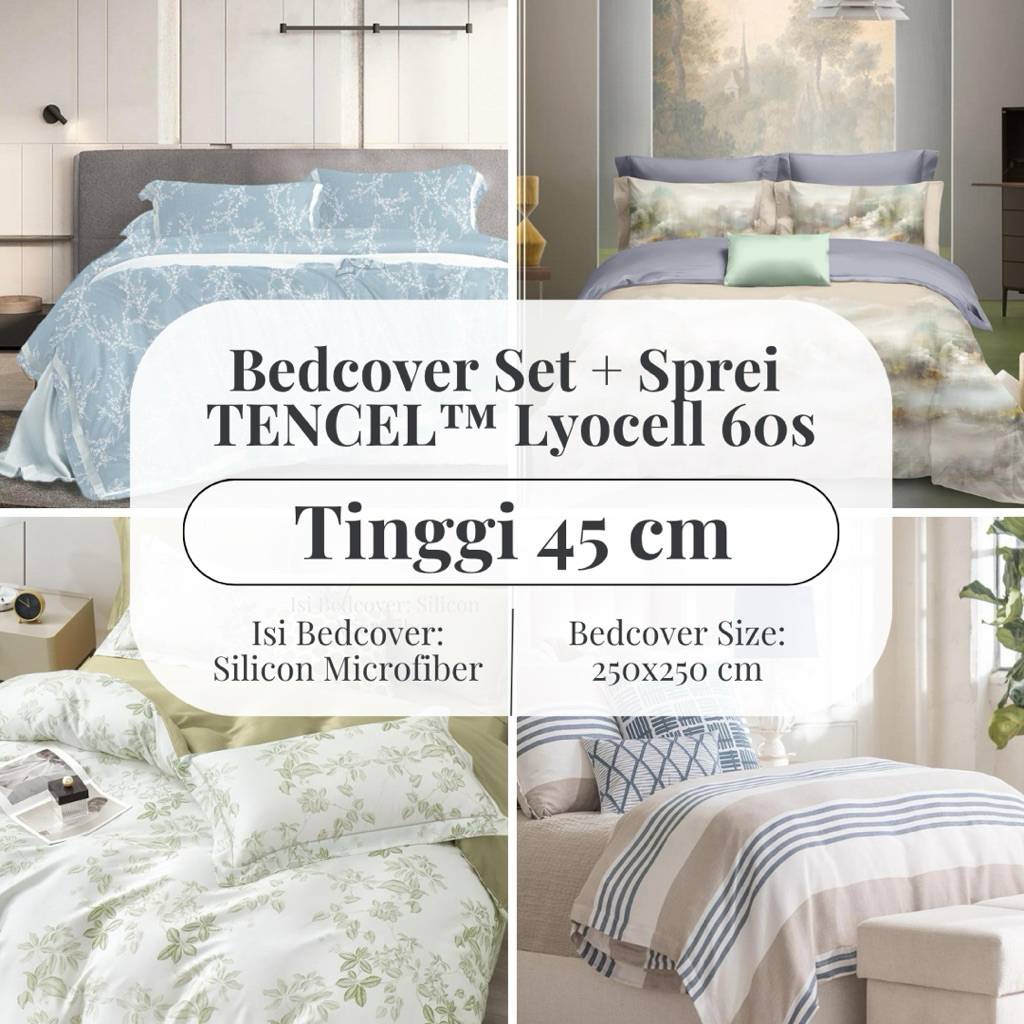 FORTUNA INDAH SPREI - Bedcover Set + Sprei Size Tinggi 45 cm TENCEL™ Lyocell & Jacquard Isi Microfib