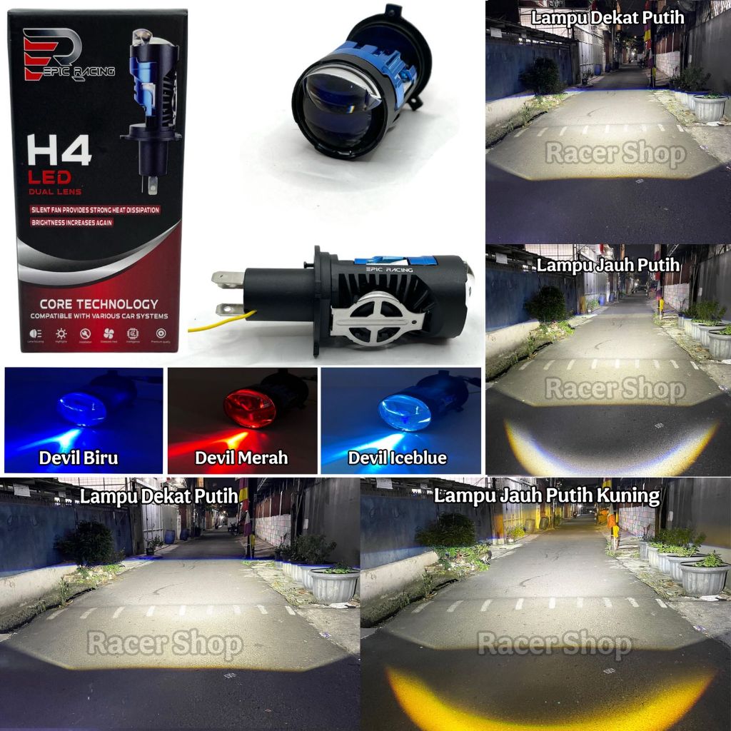 Epicracing E001 H4 Plus Devil Eyes Bluelens Lampu Utama Biled Cahaya RHD / FLAT Dengan Kipas Pending