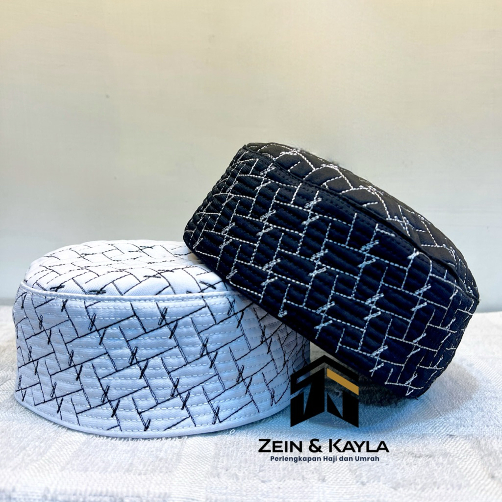 Kopiah Malawi Kombinasi Putih & Hitam Import Pakistan No.5 - No.9 Songkok Premium Malawi Import Peci