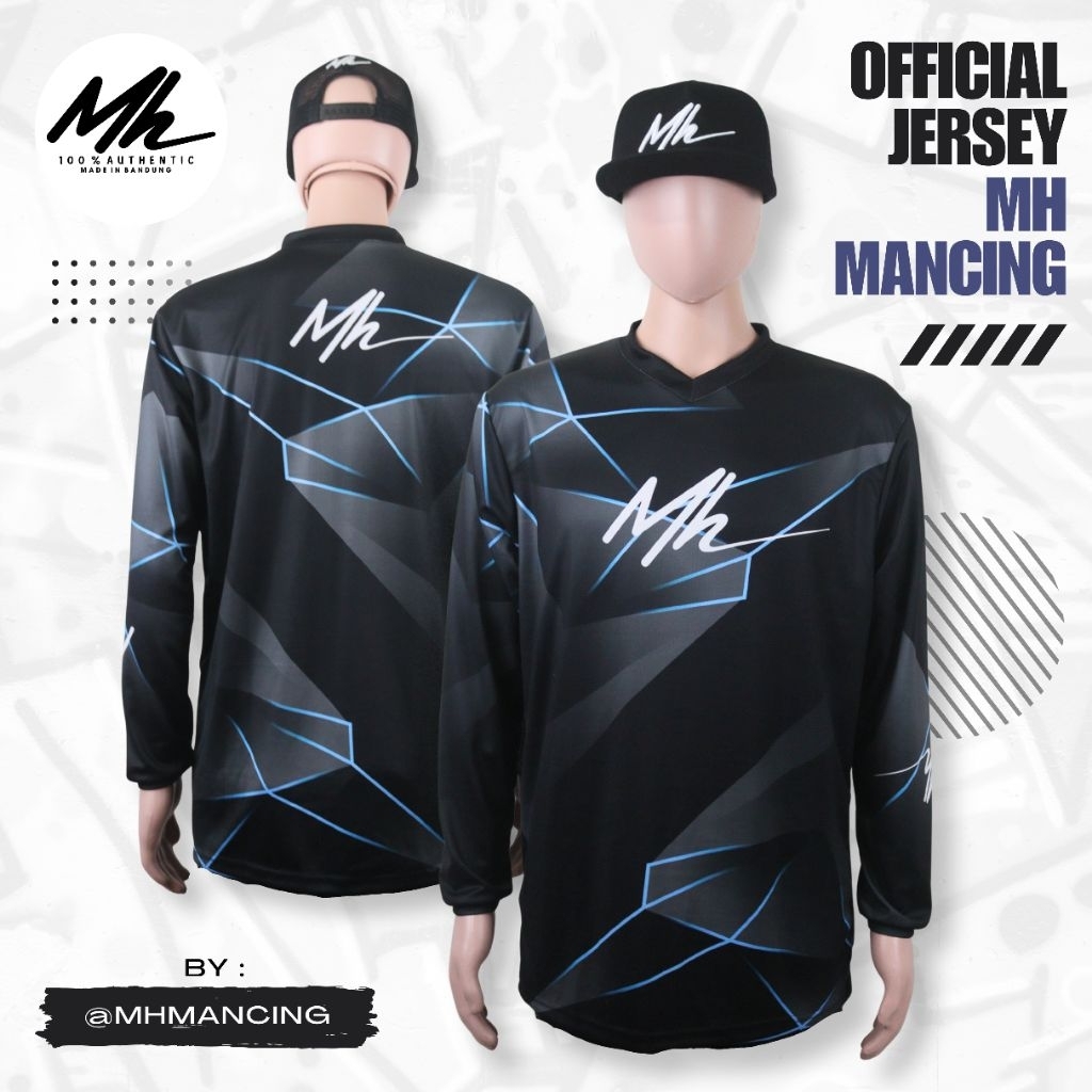 Jersey Mancing Dryfit Official MH Mancing | Jersey mancing lengan panjang hitam motif garis UV Prote