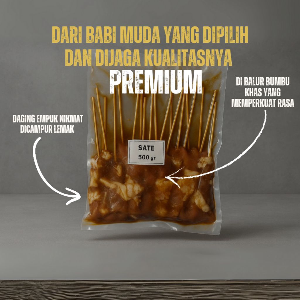 

Sate babi marinasi frozen siap panggang 18 - 23 tusuk ( 500 g )