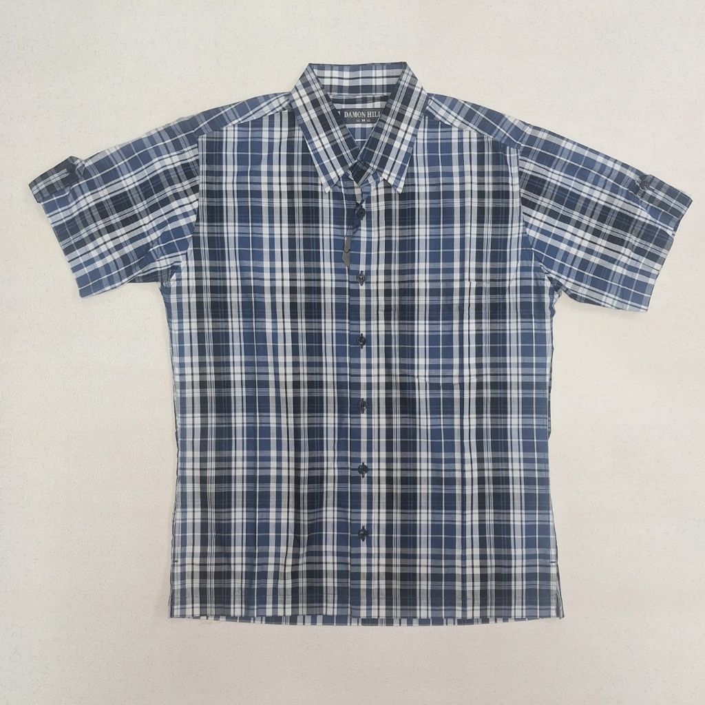 KEMEJA LENGAN PENDEK HEM KOTAK KEMEJA PRIA BIRU