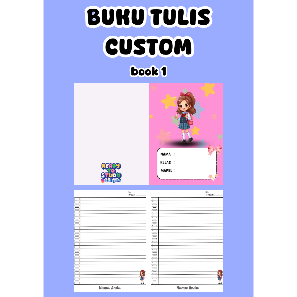 

BUKU TULIS CUSTOM /ROBLOX/MINECRAFT/SPONGEBOB/ BANYAK GAMBAR ANIMASI / BISA REQUEST