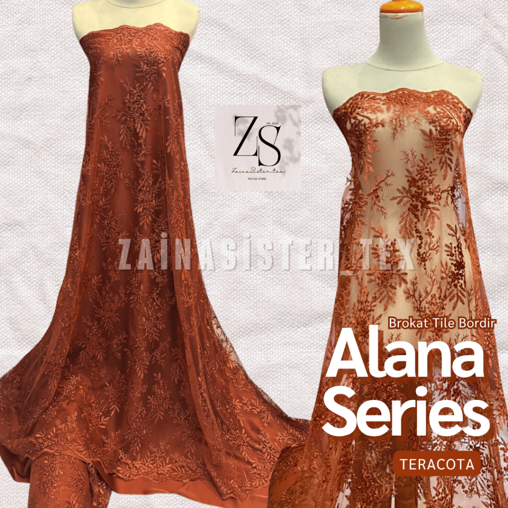 (0,5 meter) Kain Brokat Bordir Premium Motif Bunga Alana Series - Brokat Mewah Elegan Kebaya Modern 