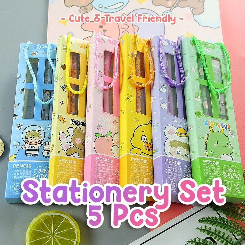 

Heypretty~ Set Alat Tulis Sekolah Isi 5 Pcs Motif Kartun, Stationery Set 5 In 1, Souvenir Anak, Hadiah Anak