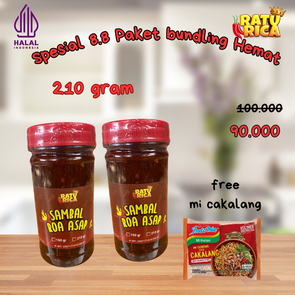 

ratu rica spesial 8.8 paket bundling hemat 2 sambal roa kemasan 210 gram