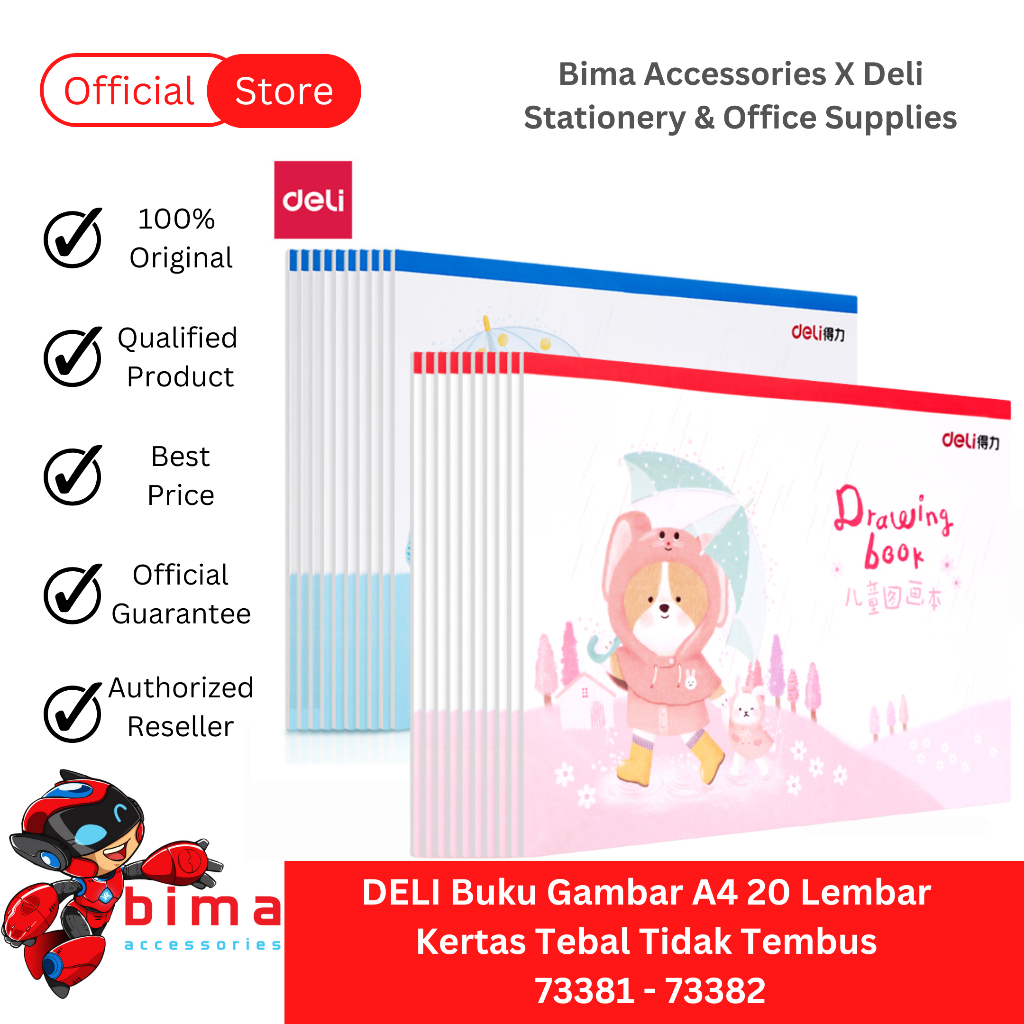 

DELI Buku Gambar A4 Tebal 20 Lembar Drawing Painting Book 80 gram Mewarnai Anak Sekolah 73381 73382