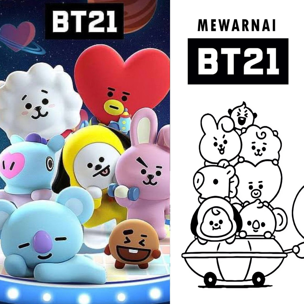 

15 Lembar A5 | Kertas Mewarnai tema BT21 | 15 Kertas gambar berbeda