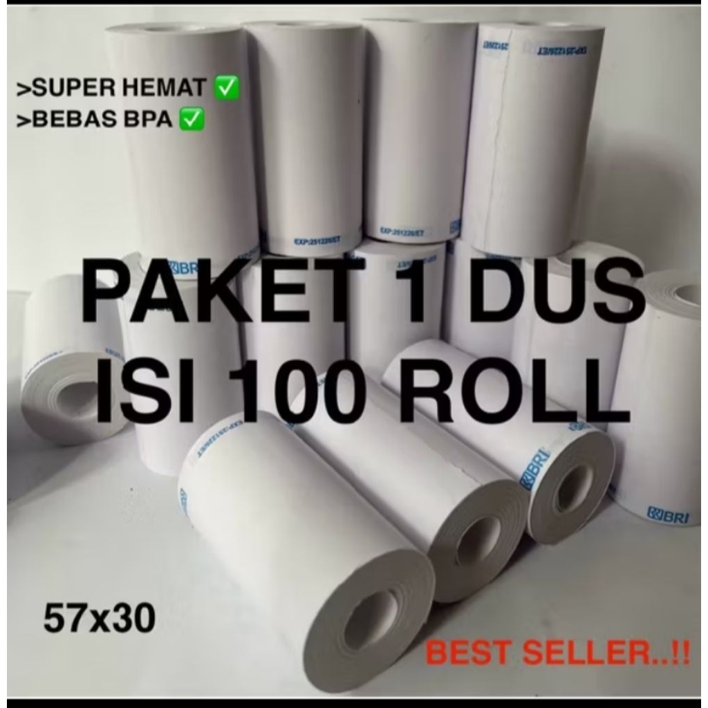 

Kertas thermal logo bri 58/57x30 isi 100 Roll ( 1 Dust )
