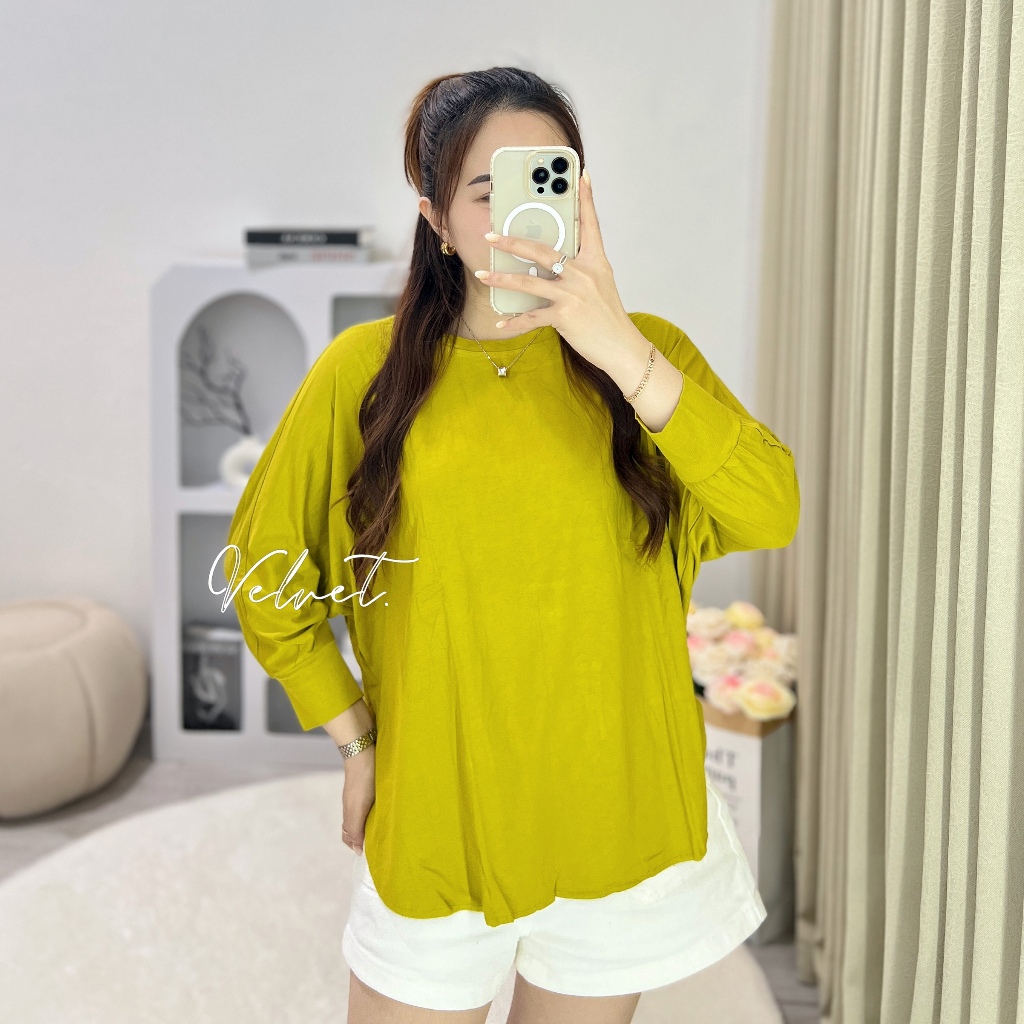 Kaos Batwing Polos Wanita / Batwing Top Jumbo Wanita / Atasan Jumbo Oversize Lengan 7/8  Wanita 6007