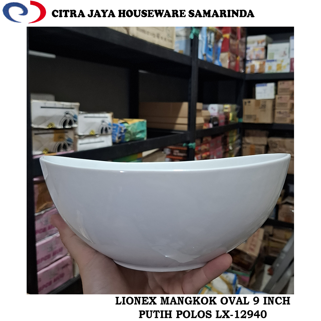 Mangkok Oval Keramik 9 Inch Putih Polos LIONEX LX-12940 (Per 1 Pcs)