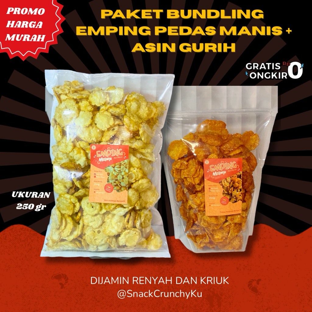 

PAKET BUNDLING EMPING BALADO PEDAS MANIS 250GR + EMPING ASIN GURIH 250GR