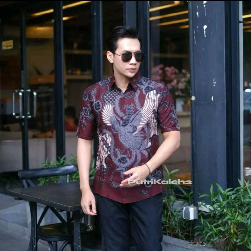 kemeja batik pria baju lengan pendek hem cowok Slimfit Atasan Kondangan alisan Model Terbaru