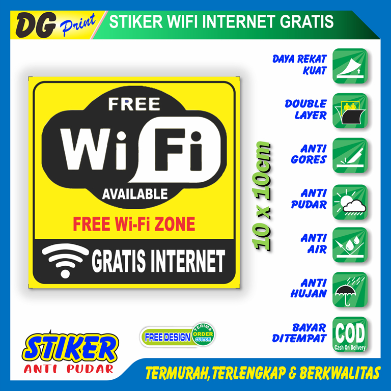 

Stiker anti pudar free wifi internet gratis sticker informasi layanan pembeli customer tempat umum