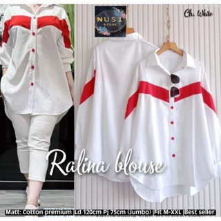 Ralina blouse wanita jumbo ld 120 matt cotton premium baju atasan kemeja polos merah putih agustusan