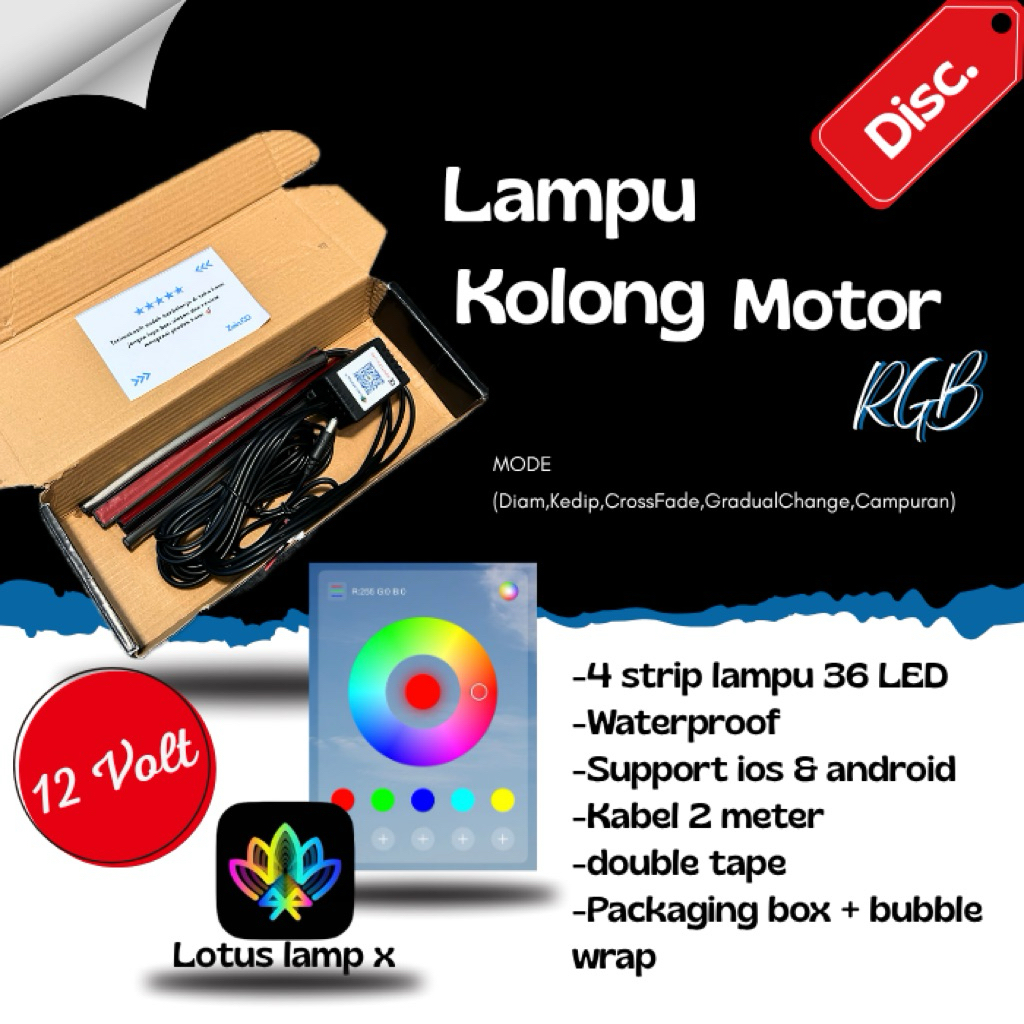 LAMPU KOLONG MOTOR LED RGB SETTING APP, UNIVERSAL SEMUA JENIS MOTOR