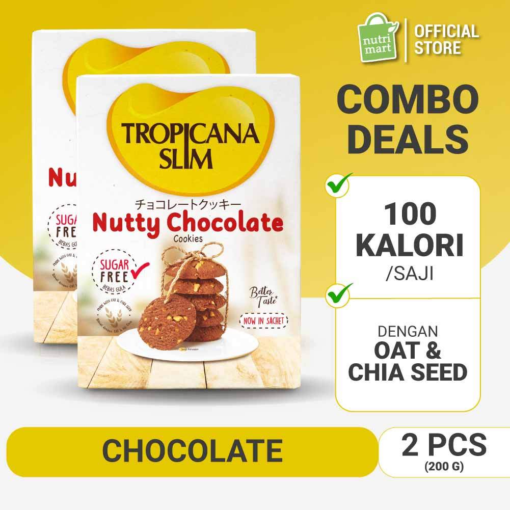 

Twin Pack - Tropicana Slim Nutty Cookies Chocolate 200gr - Snack Bebas Gula, 100 Kalori